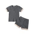 thumbnail image 1 of Xingqing Toddler Baby Boy Girl Summer Short Set Unisex Ribbed Short Sleeve T-Shirt Tops+Short Pants Outfits, 1 of 6