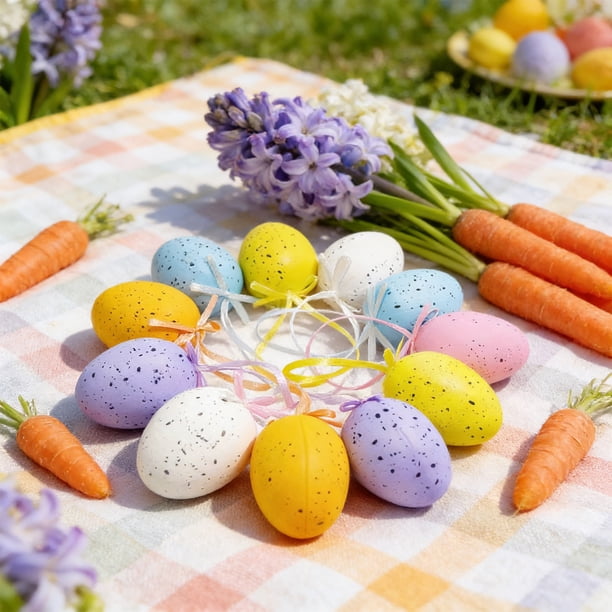 Decoraciones de Pascua, adornos de Pascua, regalos de Pascua, huevo de plástico de 2,36 pulgadas con lunares pintados, decoración para fiestas, huevo de plástico para colgar, huevo de plástico.
