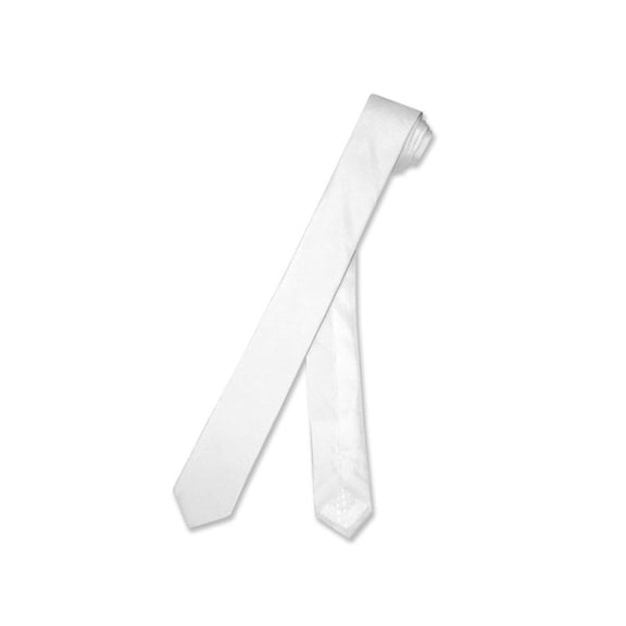 100% SILK Narrow NeckTie EXTRA Skinny WHITE Color Men's Thin 1.5" Neck Tie