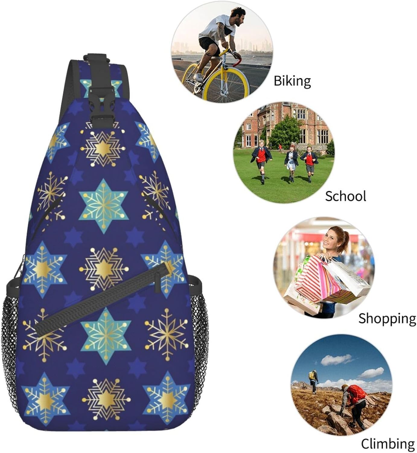 Happy Hanukkah Jewish Chanukah Holiday Sling Bag Crossbody Hiking Travel Chest Bags Backpack Shoulder Daypack for Women Men