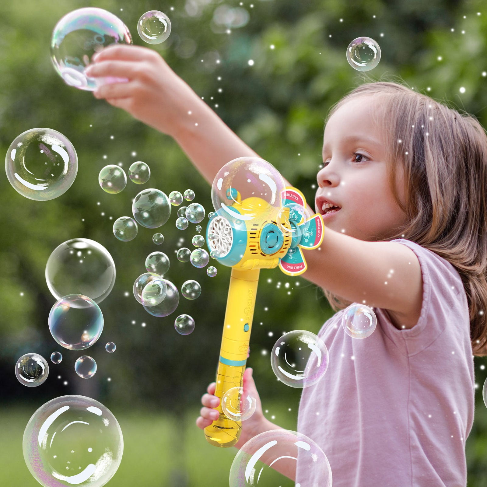 Electric Bubble Stick with Lights and Automatic Bubble Spray, Handheld Bubble Blowing Machine for Outdoor Party Camping Festival Wedding with 180ml Bubble Solution