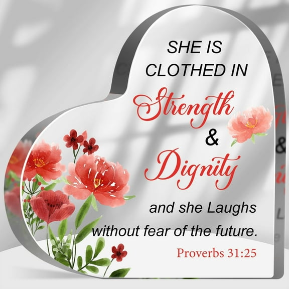 Encouragement Gifts for Women She is Clothed with Strength and Dignity Acrylic Keepsake Christian Gifts for Women Faith Spiritual Birthday Gifts