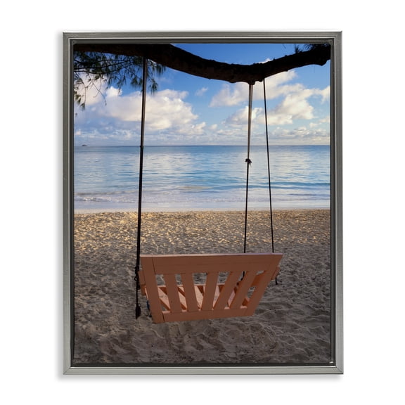 Stupell Industries Tropical Beach Swing Relaxing Shore View Gray Floating Frame Canvas Art, 25 x 31, by Dennis Frates