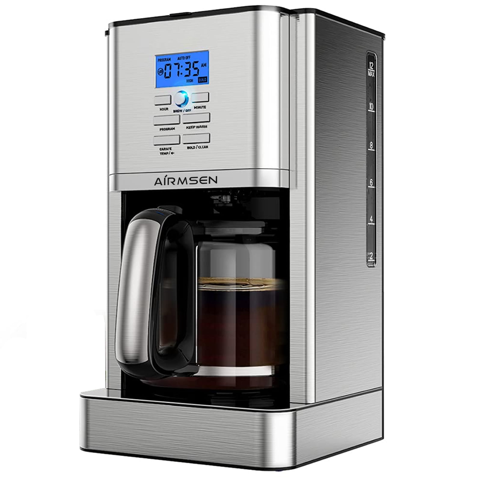 AIRMSEN Stainless Steel 12 Cup Drip Coffee Maker SelfCleaning