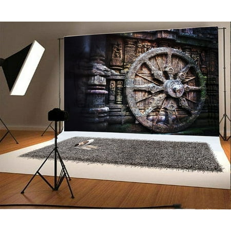 Image of HelloDecor 7x5ft Vintage Compass Backdrop Carving Statue Mural Painting Pillar Gloomy Grunge Abstract Wallpaper Interior Photography Background Kids Adults Photo Studio Props