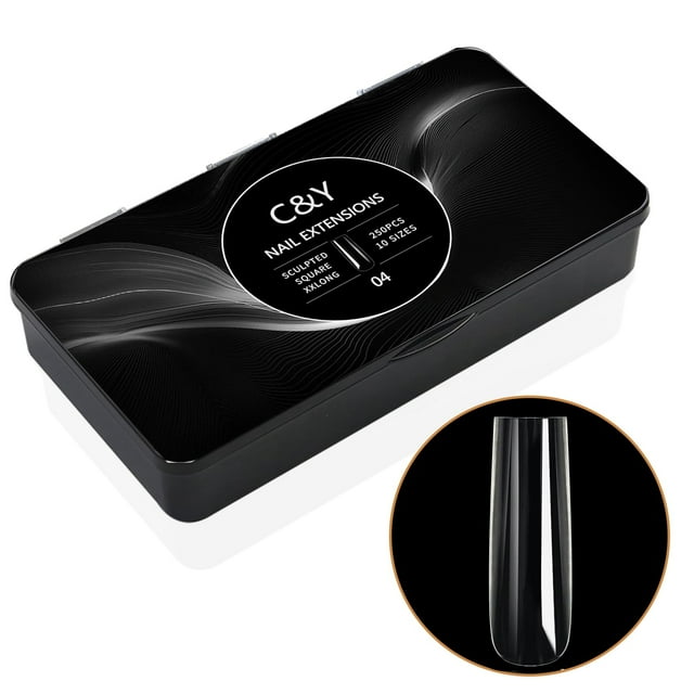 Puntas de uñas postizas esculpidas en forma de bicicleta, cuadradas, XXL, 250 unidades