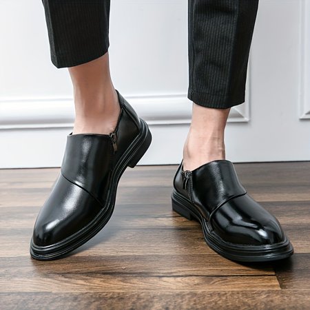 KINODAY Low Top Solid Dress Shoes With Side Zipper Wear-resistant Slip On Shoes For Business Office Wedding Party