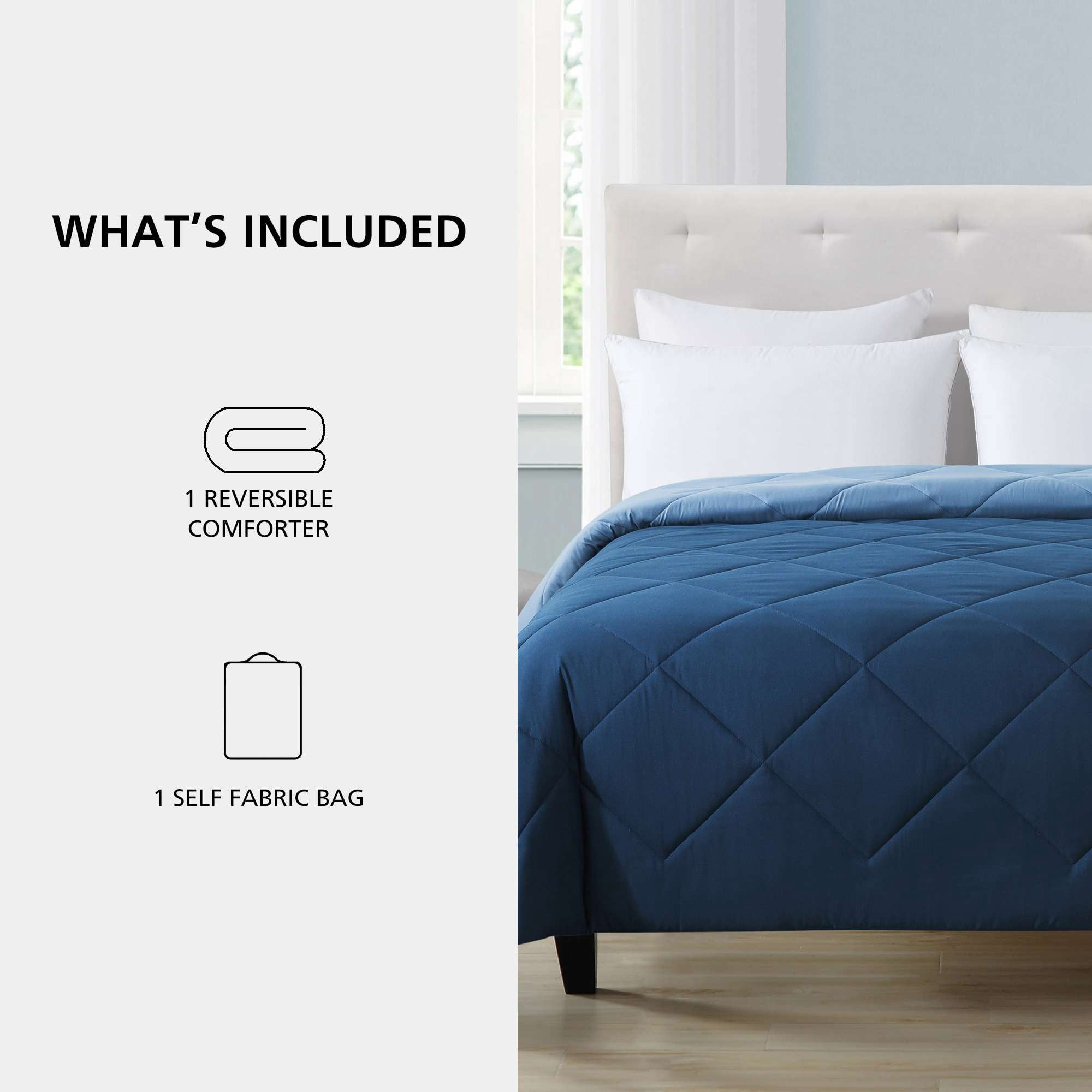 Mainstays King Comforter, All-Season Reversible Microfiber, Navy