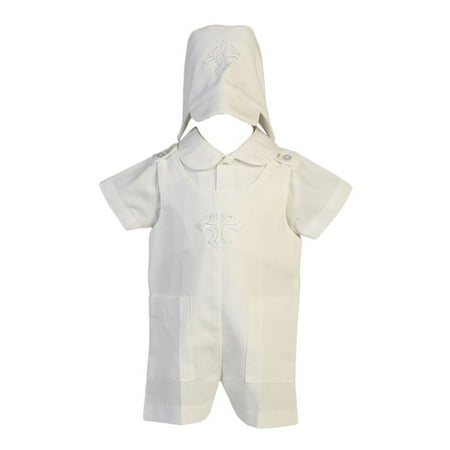Baby Boys White Cotton Cross Applique Christening Romper