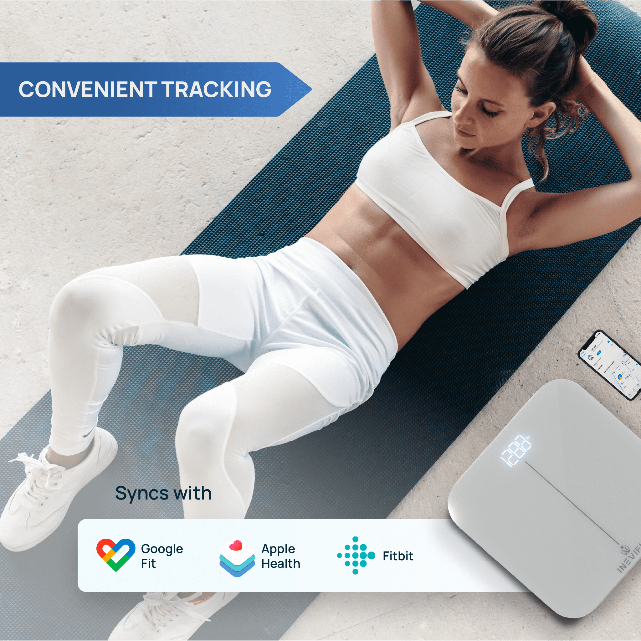 INEVIFIT Smart Premium Bathroom Scale with Bluetooth and Free Tracking INEVIFIT APP - Silver