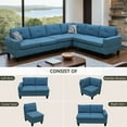 thumbnail image 3 of Aukfa 6-Seater L Shaped Sectional Sofa Modular Couch for Living Room, 2 Pillows, Flannel, Blue, 3 of 10