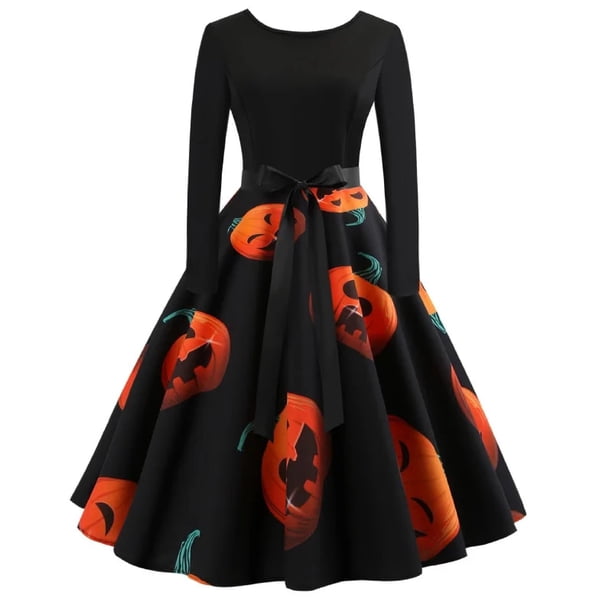 Accesorios de disfraz de Halloween para mujer, vestido de princesa de manga larga, elegante vestido de calabaza, vestido de fiesta Vintage para Festival
