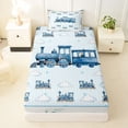 thumbnail image 3 of Castle Fairy Watercolor Train Twin Sheet Sets 3pcs for Teens, Stripe Cloud Art Bedding for Bedroom, Light Blue White, 3 of 6