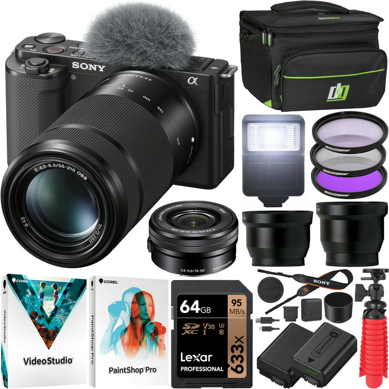 Sony ZV-E10 Mirrorless Alpha APS-C Vlog Camera Body and 16-50mm F3.5-5.6  Zoom Lens ILCZV-E10L/B Black Bundle with Deco Gear Case + Filter Set + Wide