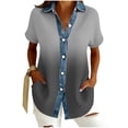 thumbnail image 3 of Sentmoon Denim Top Plus Size Summer Tops Short Sleeve Lapel Button Down Loose Fit Gradient Color Stretchy Workout Tops for Women Trendy for Work and Office S-2XL, 3 of 6
