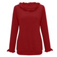 thumbnail image 5 of Abrigo largo grueso cálido de invierno Suéter de manga larga para mujer Suéteres de color sólido acanalado de punto con cuello Rojoondo casual (Rojo, L), 5 of 5