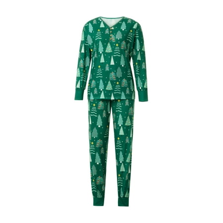 

Pybcvrrd Family Matching Clothes Christmas Sleepwear Christmas Tree Print Long-Sleeved Tops Trousers