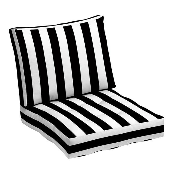 ARDEN Outdoor Plush Modern Tufted Blowfill Deep Seat Set, 24 x 24, Rain-Proof, Fade Resistant, Black Cabana Stripe