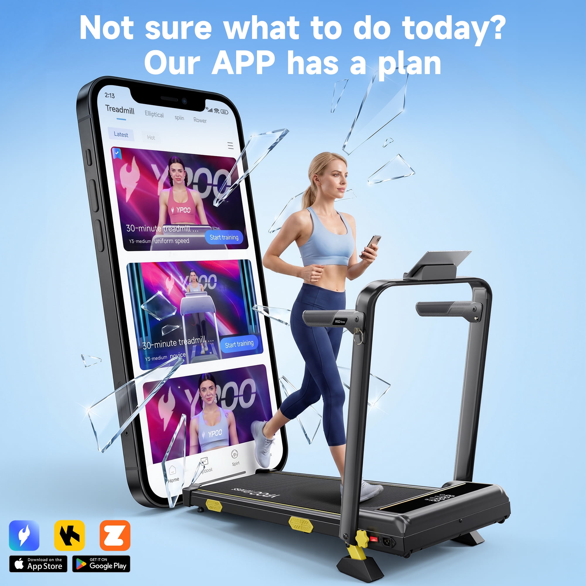 YPOO Fitness Walking Pad with Handle, Foldable 6.3 MPH Walking Pad with 13% Incline for Home & Office, 330 LBS Capacity