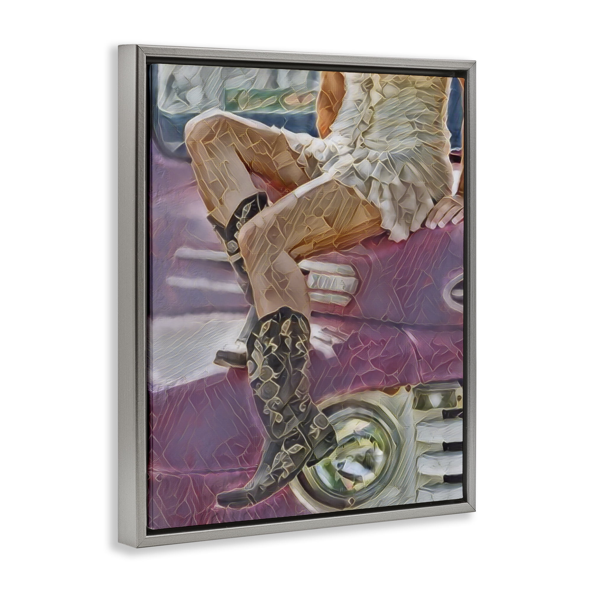 Romantic Westerns Cowgirl Gray Framed Floater Canvas Wall Art, design by Jesse Keith