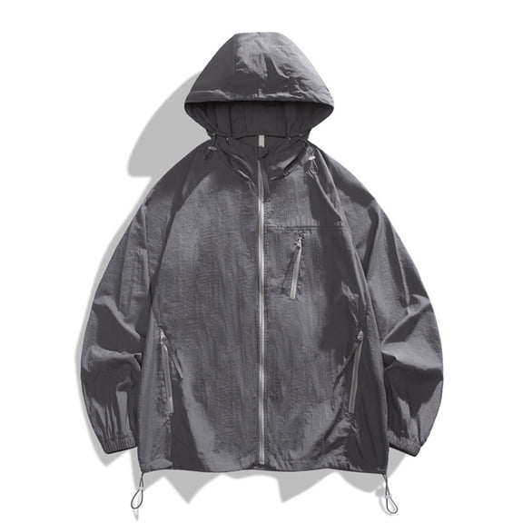 Fgnfyis Mens Jackets Summer Sun Protective Clothing for Men and Women Thin Hooded Jacket Upf Shirt Mens Winter Coats Dark Gray S