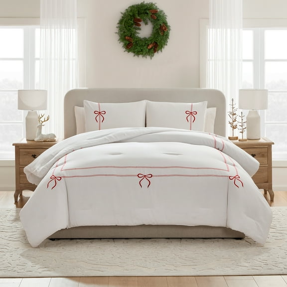 My Texas House Juliet 3-Piece Bright White Adult Comforter Set, Full/Queen