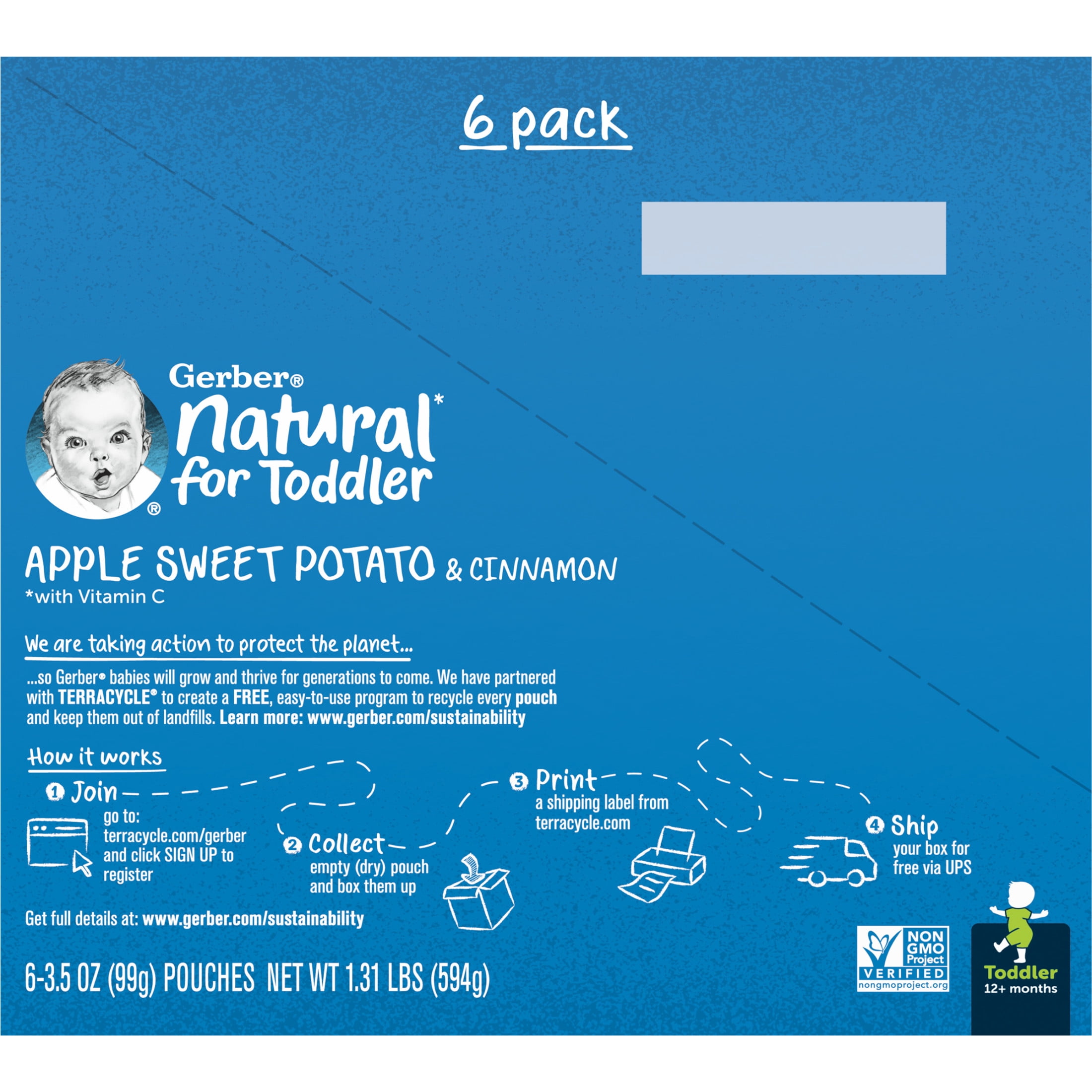Gerber Toddler Food, Apple Sweet Potato with Cinnamon, 3.5 oz Pouches (6 Pack)