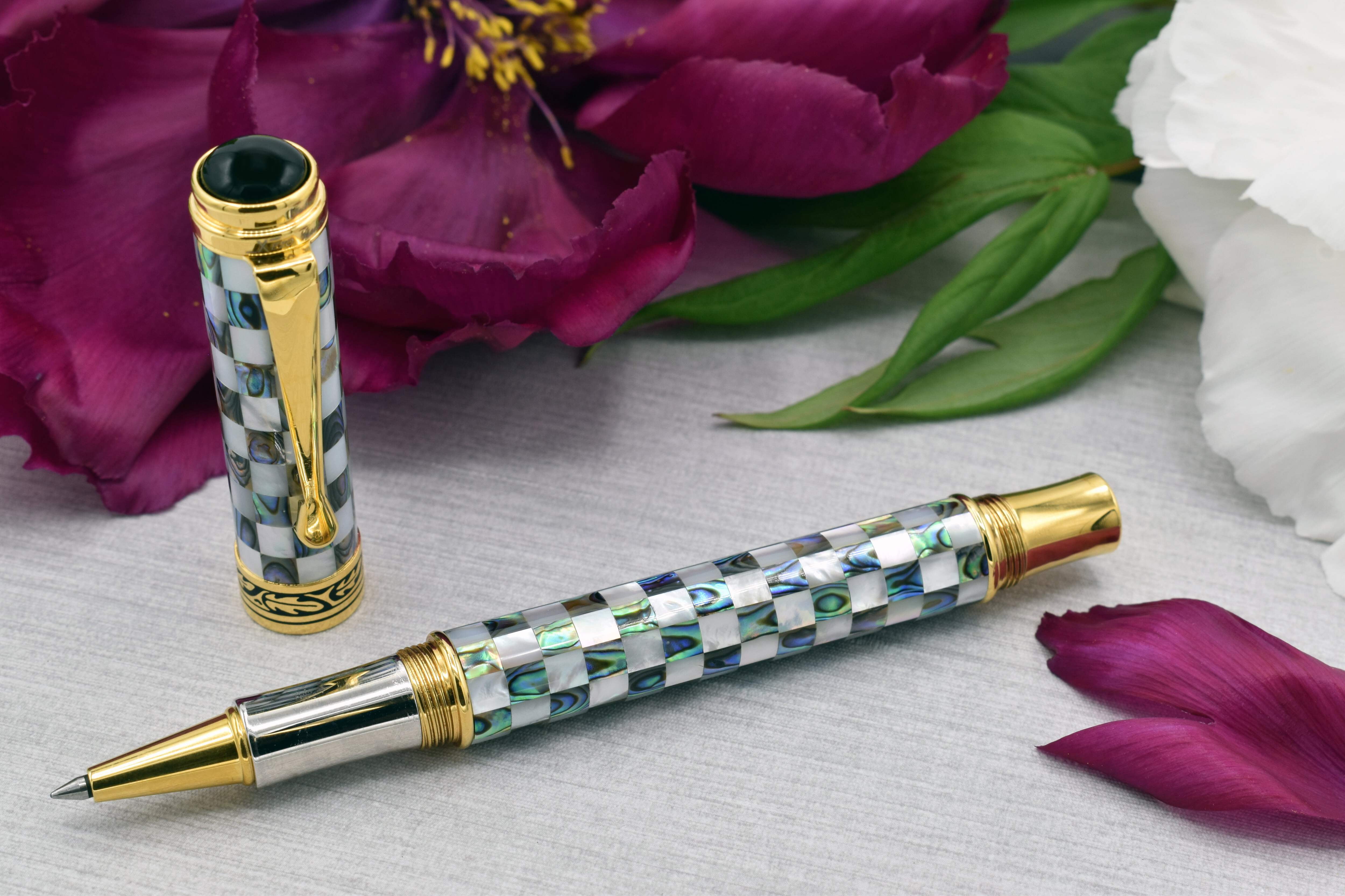 Xezo Xezo Maestro® Jubilee Classic of The Ocean Rollerball Pen - Paua Abalone  Oceanic White Mother of Pearl, 18K Gold Plated