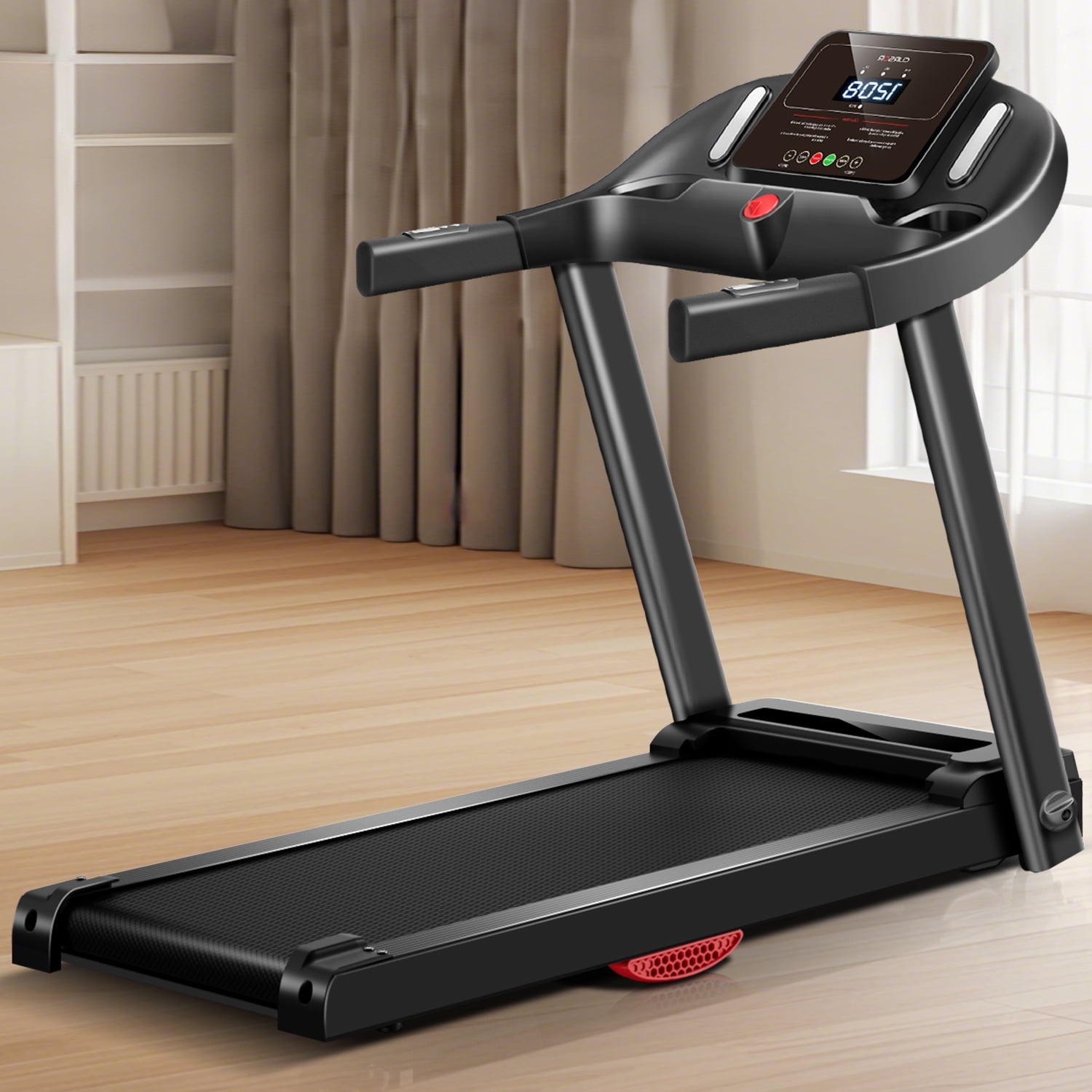 ROBORE Portable Foldable Treadmill for Home Office, Walking Jogging Machine with Handle Bar, 265lbs Capacity Compact Running Treadmill with LED Display