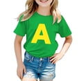 thumbnail image 1 of Zhuashum Tops For Girls 5-6 Years Solid Color Letter Print Crew Neck Short Sleeve Tee Spring Summer Weekend Shirts Elegance Outfits Green, 1 of 4
