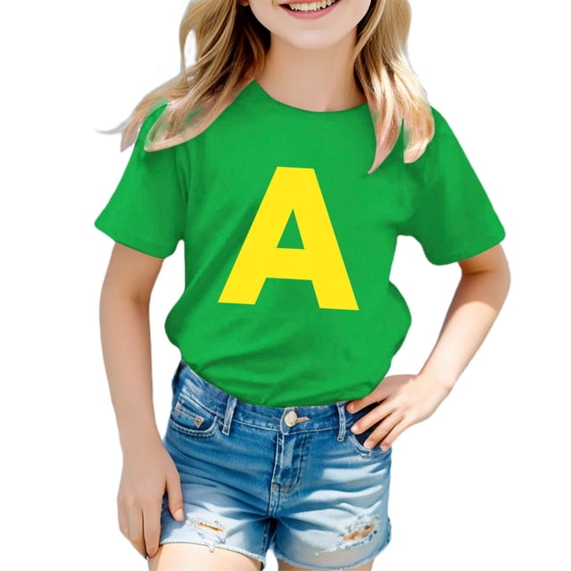Zhuashum Tops For Girls 5-6 Years Solid Color Letter Print Crew Neck Short Sleeve Tee Spring Summer Weekend Shirts Elegance Outfits Green