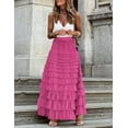 thumbnail image 2 of Women's Tulle Midi Skirt Elastic High Waist A-Line Ruffle Tiered Layered Mesh Puffy Long Maxi Skirt, 2 of 11