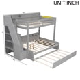 thumbnail image 2 of Harper & Bright Designs Twin over Full Bunk Bed with Trundle and Storage Shelves, Wood Storage Stairway Bunk Bed Frame with LED and USB Charging Station, Grey, 2 of 12