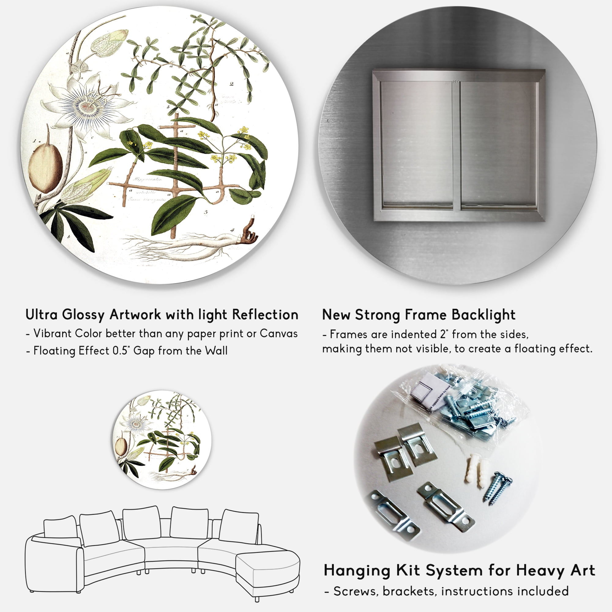 Designart 'Ancient Plant Life IV' Farmhouse Circle Metal Wall Art 23x23 - Disc of 23