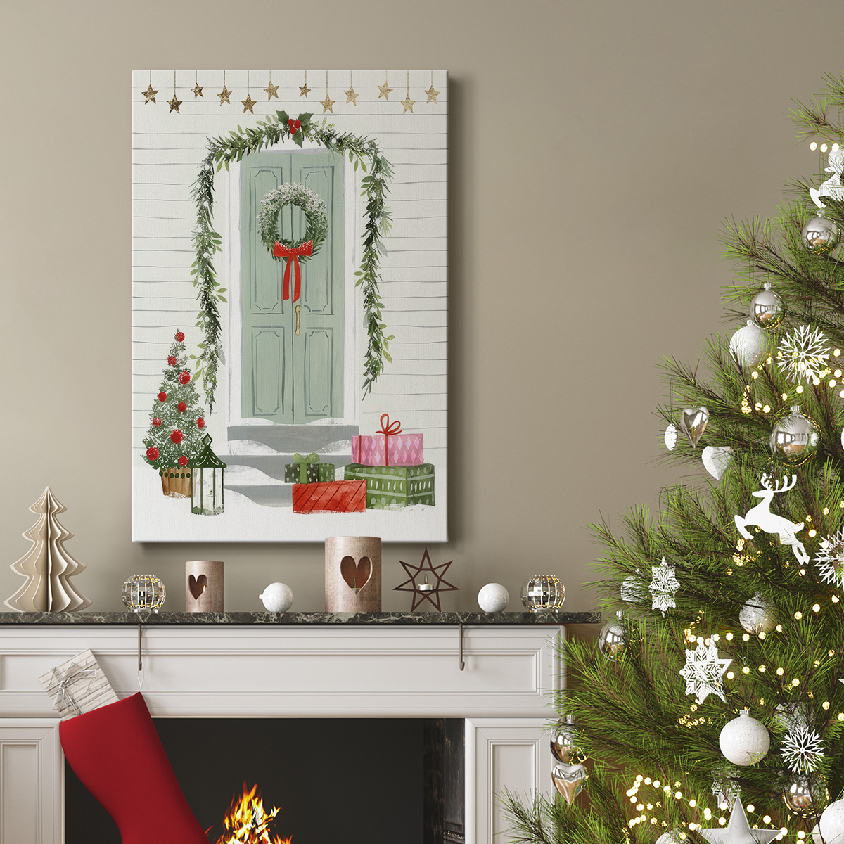 Festive Front Door I- Gallery Wrapped Canvas