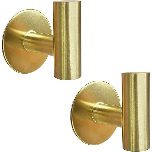 (Dorado) Juego de 2 ganchos adhesivos de acero inoxidable dorados para toallas, batas, sombreros, esponjas, llaves - Puerta de cocina, dormitorio, baño