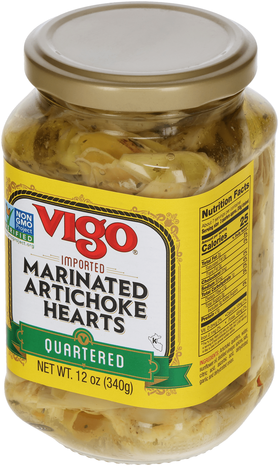 (4 pack) Vigo Quartered Marinated Artichoke Hearts 12 oz. Glass Jar