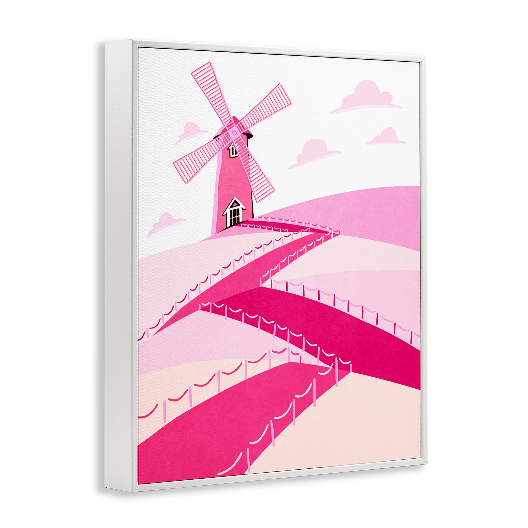 Pink Hills and Windmill White Framed Giclee Art, design by Ziwei Li