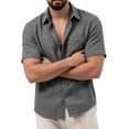 thumbnail image 6 of Cmfcve Men's Linen Shirts Short Sleeve Button Down Shirts Wrinkle Resistant Casual Vacation Beach Summer Tops, 6 of 7