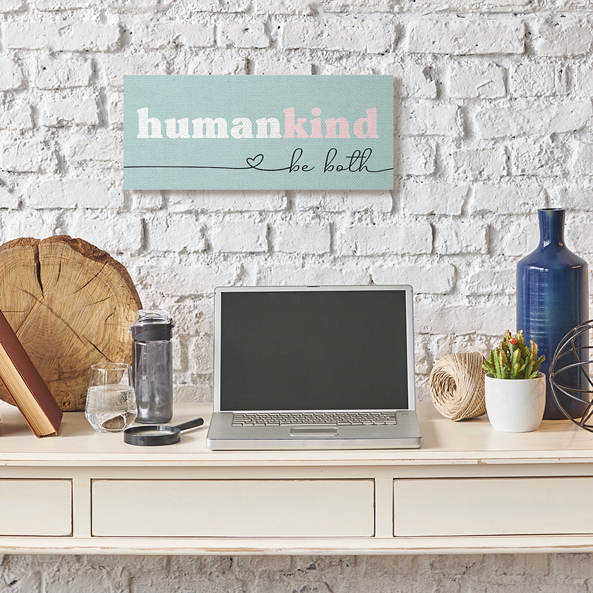 Stupell Industries Humankind Be Both Phrase Pink Turquoise Details Typography Painting Gallery Wrapped Canvas Art Print Wall Art, 10 x 24