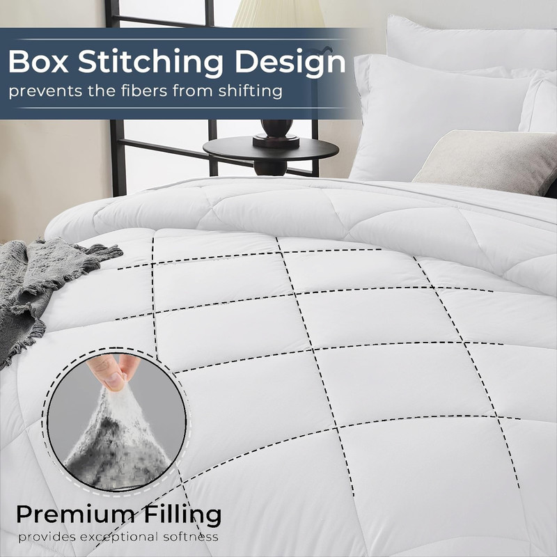 JUSTLET 3 Pieces Queen Comforter Set, Bed in a Bag, Machine Washable Bedding Set, White