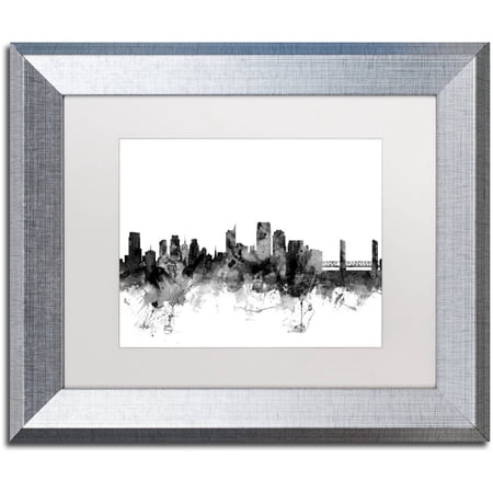 Trademark Fine Art 'Sacramento CA Skyline B&W' Canvas Art by Michael Tompsett White Matte, Silver Frame