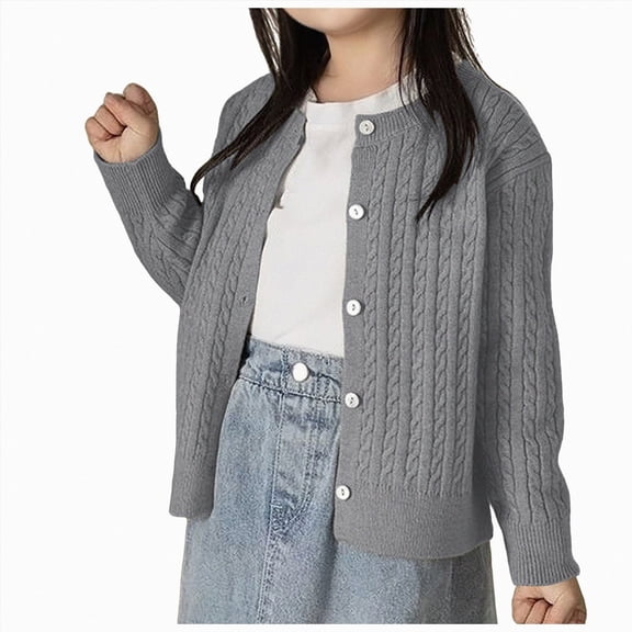 NIEWTR Girls Cardigan Sweater Baby-Girls and Toddler Long Sleeve Button Front Cardigan 2t 3t 4t 5t 6t 7t Kids Uniforms(A-Grey,110)