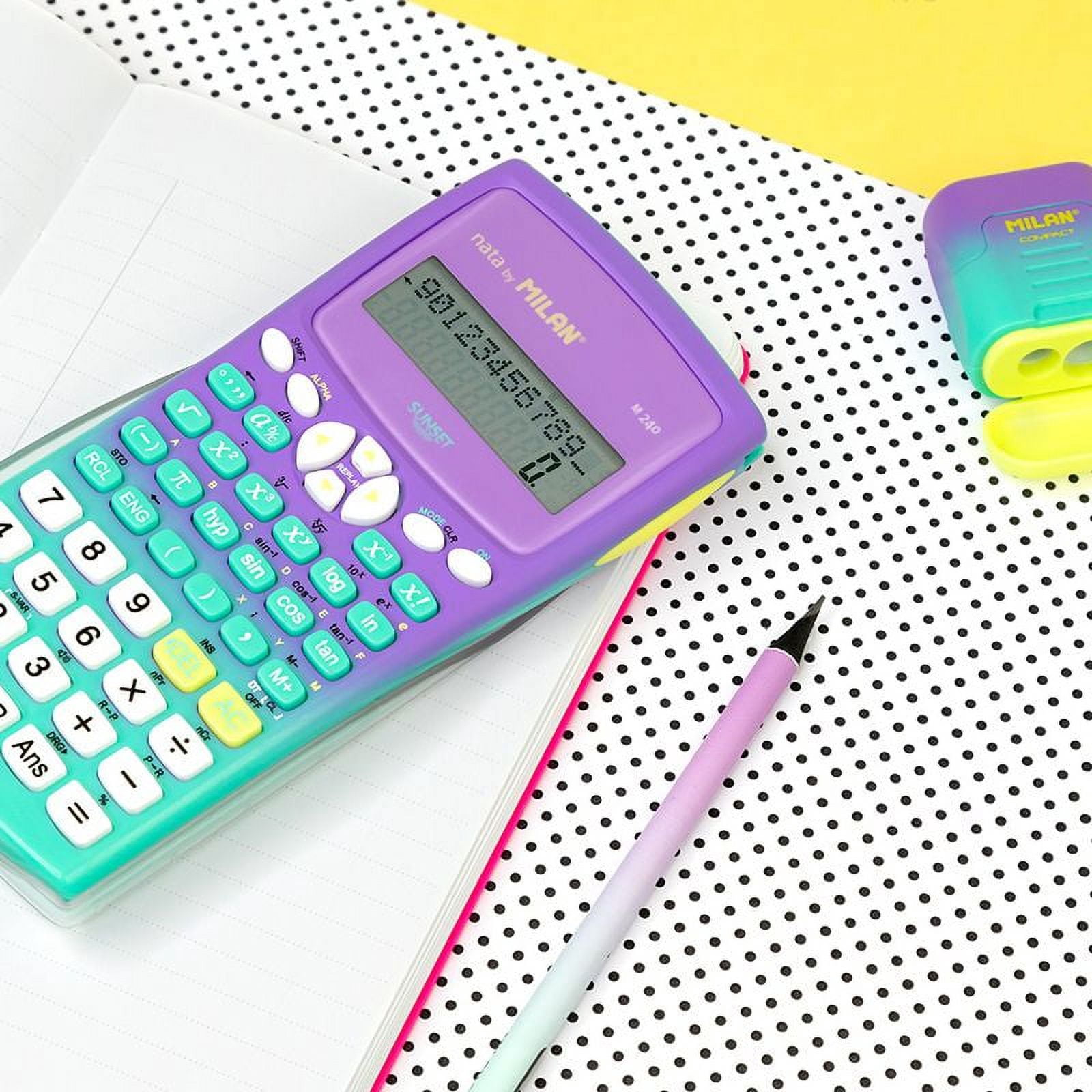 MILAN M240 Scientific Calculator with Case, Battery Power, Multicolor Sunset Green, New, High School