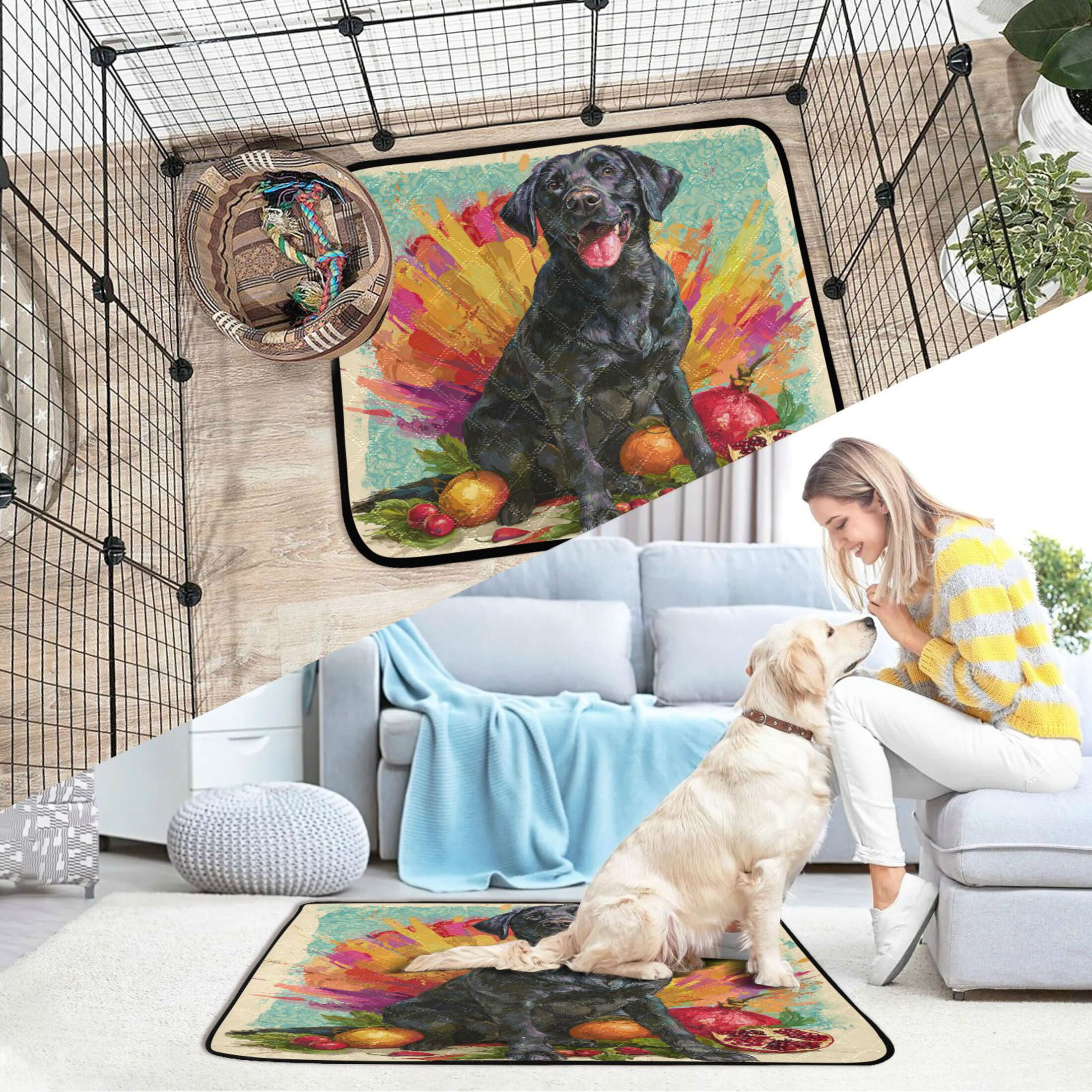 Qxltty Black Labrador Cat litter Pads Pet Set of 3 Diaper Mats Center Anti-leakage Layer Absorbent Soft and Comfortable
