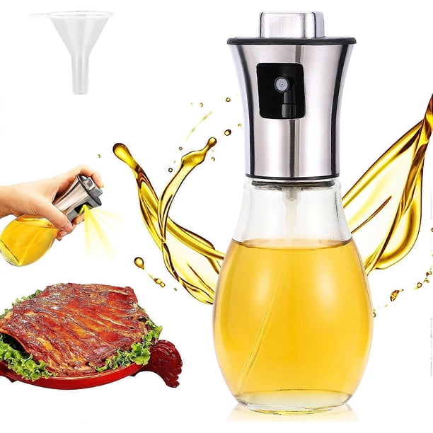 Aceite de cocina en aerosol, botella rociadora de aceitunas, rociador de aceite y vinagre, dispensador de aceite de oliva de vidrio 2 en 1 con rociador, botella rociadora de alimentos