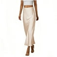 thumbnail image 2 of HVOBTTY Womens Slim Long Skirts, Summer Skirt for Women, Womens Fashion Casual Solid Color Satin Elegant Daily Gatherings Pencil Ankle Length Maxi Skirt Beige, XXXL, 2 of 4