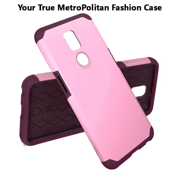 for Cricket Icon 3 Ultra Slim Corner Protection Shock Absorption Hybrid Dual Layer Hard PC   TPU Rubber Armor Defender Cover ,Xpm Phone Case [Pink]