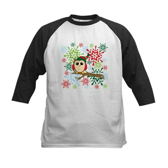 CafePress - Christmas Owl Kids Baseball Jersey - Kids Cotton Baseball Jersey, 3/4 Sleeve Shirt