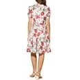 thumbnail image 4 of INSPIRE CHIC Women's Vintage Peter Pan Collar High Waist Flowy Midi Puff Sleeve Floral Dress S Beige Red, 4 of 7